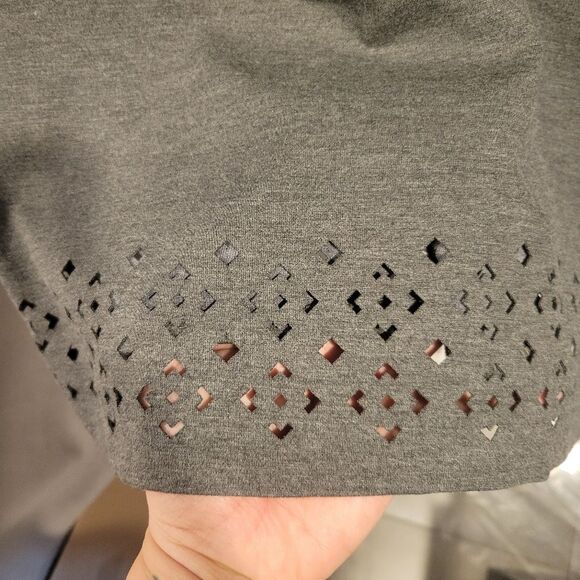 Banana Republic Gray Laser Cutout Hem Ponte Knit Sheath Dress Size 12 Petite - Picture 2 of 8